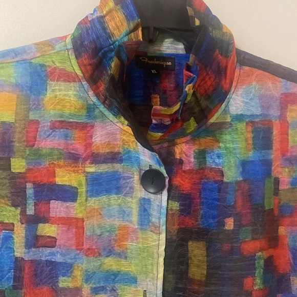 Frederique Abstract Jacket Colorized Statement 3/4 Sleeves Lightweight Topper - Picture 8 of 15